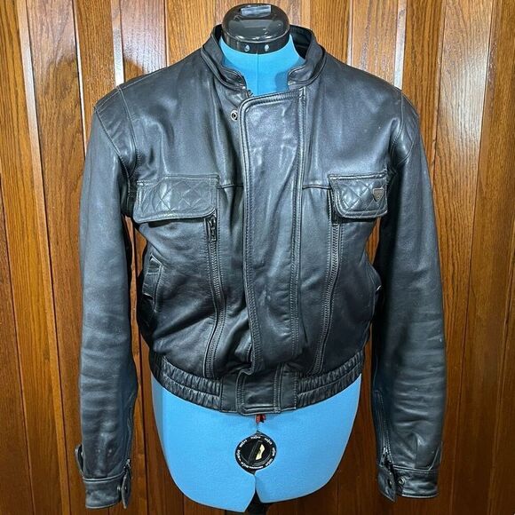 FIRSTGEAR Motorcycle Black Leather Jacket Men’s size S - Picture 1 of 8